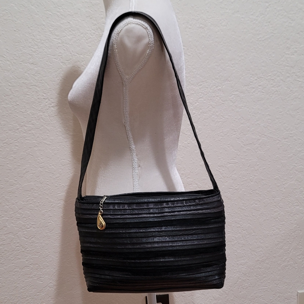 Sharif Black Leather Design Shoulder Bag